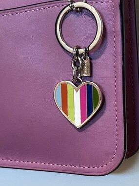 COACH Legacy Stripe Enameled Heart Key Ring Bag Charm